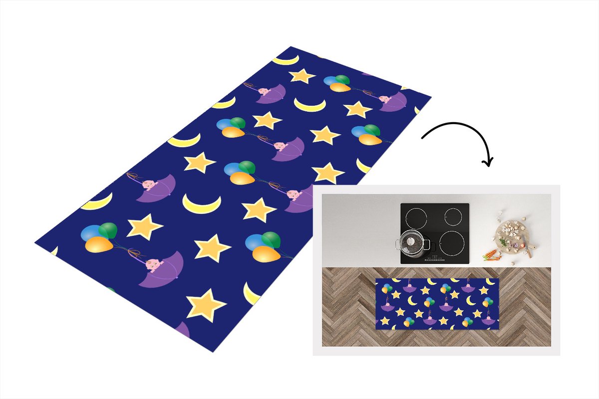 KitchenYeah Keukenloper - Loper keuken - Sterren - Patronen - Paraplu - Geboorte - 120x50 cm - Keukenloper vinyl Multicolor