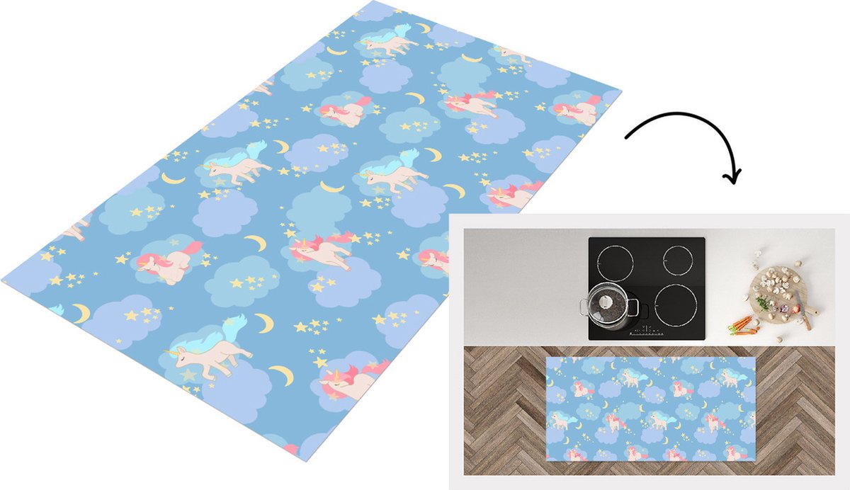KitchenYeah Keukenloper - Loper keuken - Unicorn - Patronen - Sterrenhemel - 120x60 cm - Keukenloper vinyl Multicolor