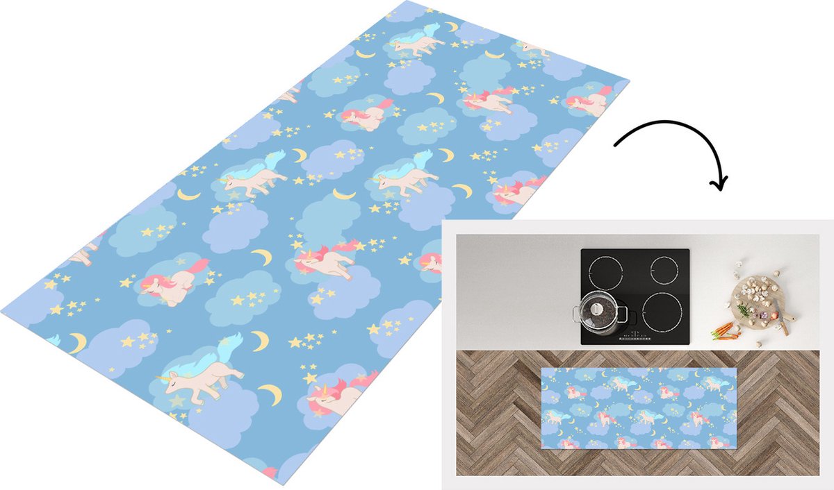 KitchenYeah Keukenloper - Loper keuken - Unicorn - Patronen - Sterrenhemel - 120x50 cm - Keukenloper vinyl Multicolor