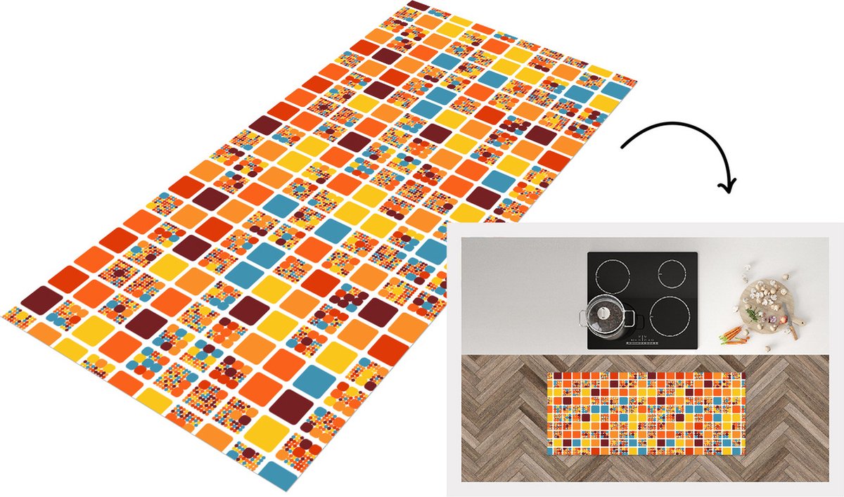 KitchenYeah Keukenloper - Loper keuken - Patronen - Seventies - Stad - 120x50 cm - Keukenloper vinyl Multicolor