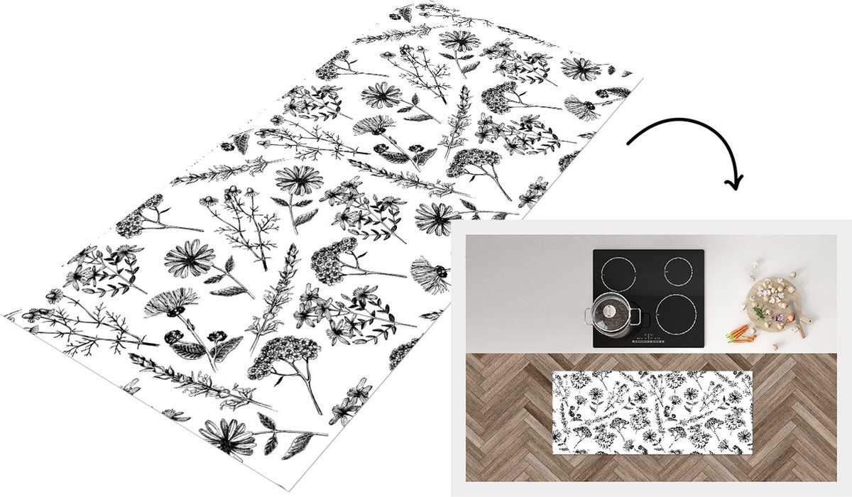 KitchenYeah Keukenloper - Loper keuken - Bloemen - Kruiden - Vintage - Patronen - 120x50 cm - Keukenloper vinyl Multicolor