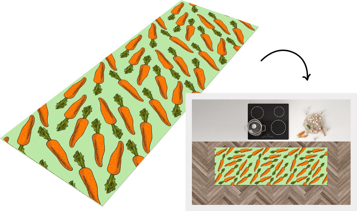 Keukenloper - Loper keuken - Vintage - Wortel - Patronen - Groente - 150x50 cm - Keukenlop