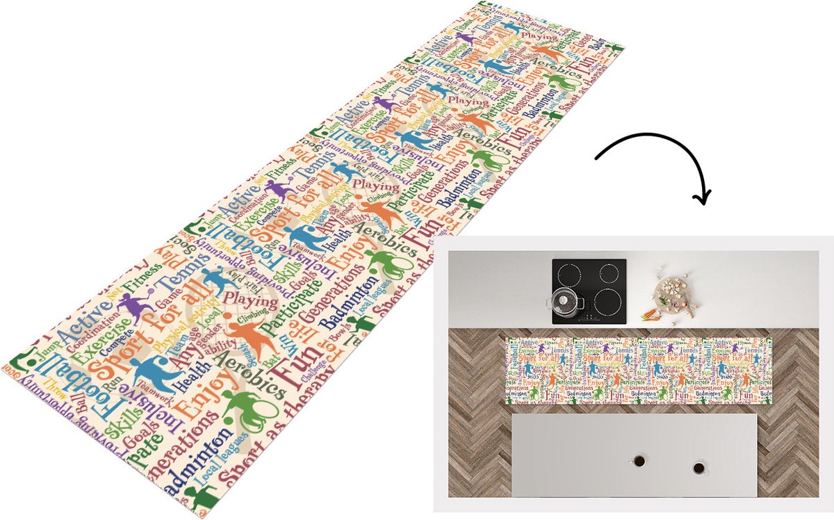 Keukenloper - Loper keuken - Patroon - Sport - Alfabet - Quotes - 200x50 cm - Keukenloper