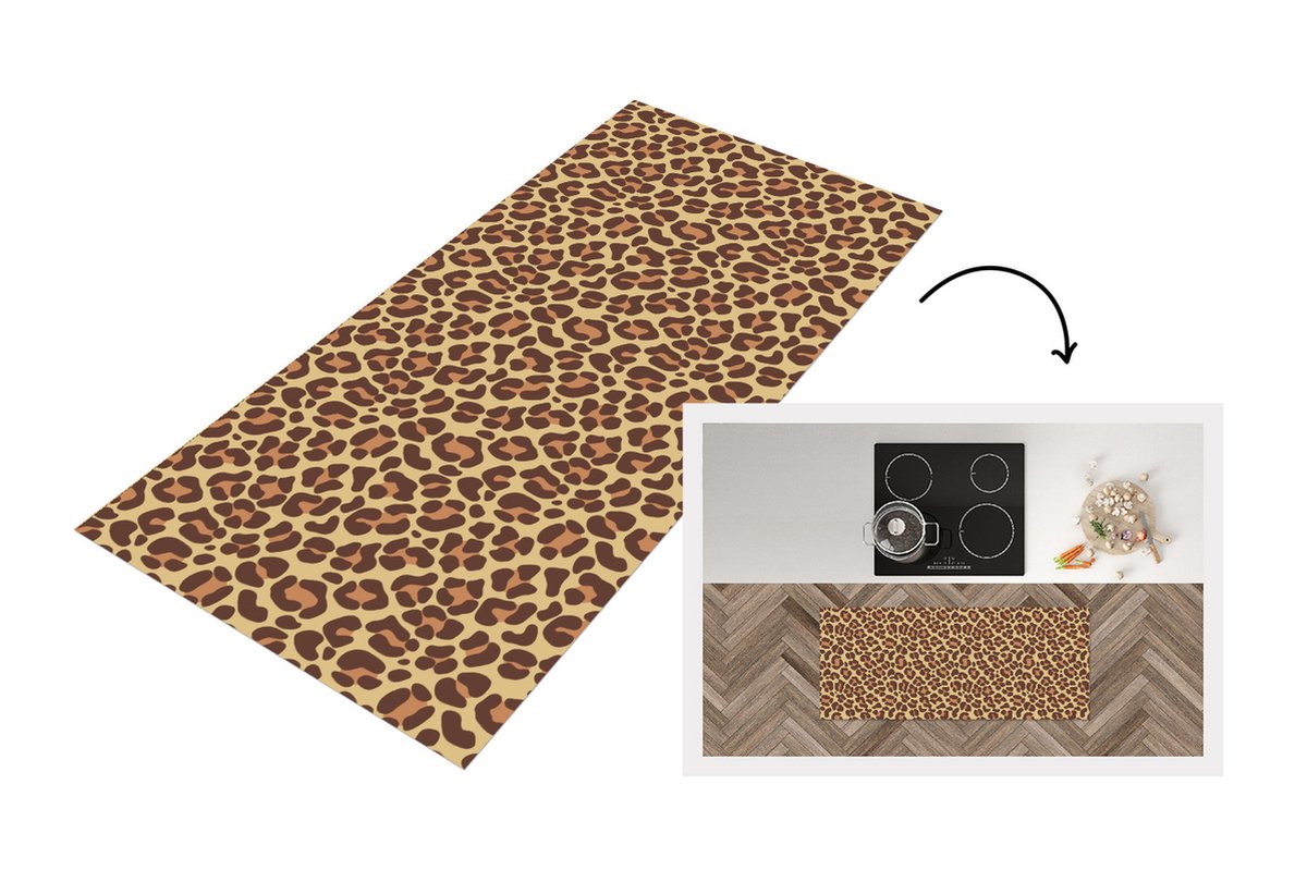 KitchenYeah Keukenloper - Loper keuken - Patroon - Luipaard - Vacht - 120x50 cm - Keukenloper vinyl Multicolor