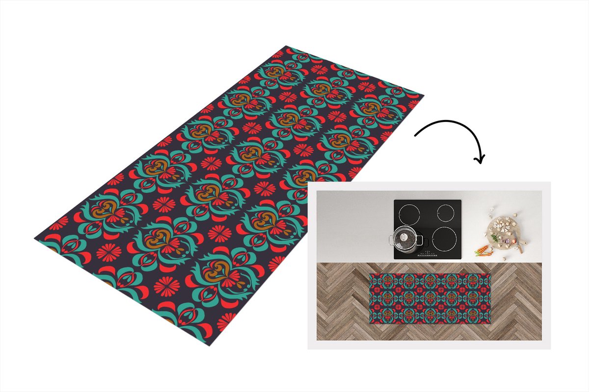 KitchenYeah Keukenloper - Loper keuken - Patronen - Indonesisch - Ornament - 120x50 cm - Keukenloper vinyl Multicolor