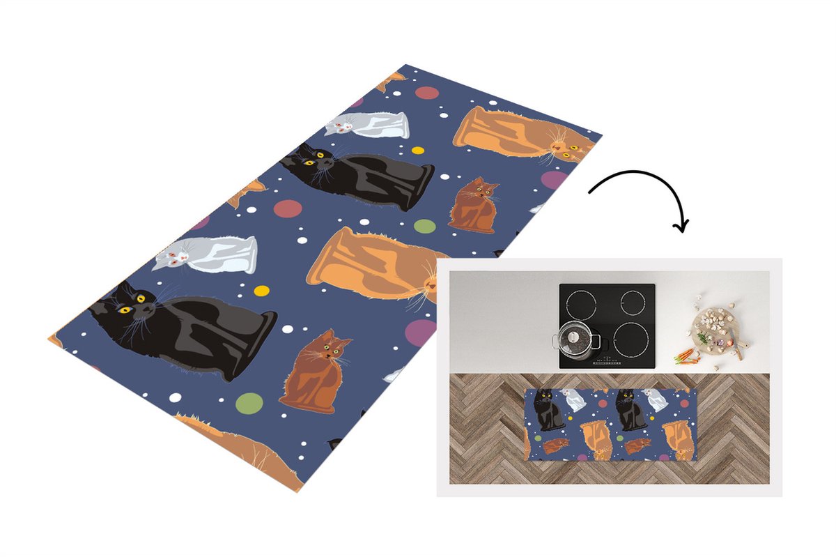 KitchenYeah Keukenloper - Loper keuken - Patronen - Kat - Ruimte - 120x50 cm - Keukenloper vinyl Multicolor
