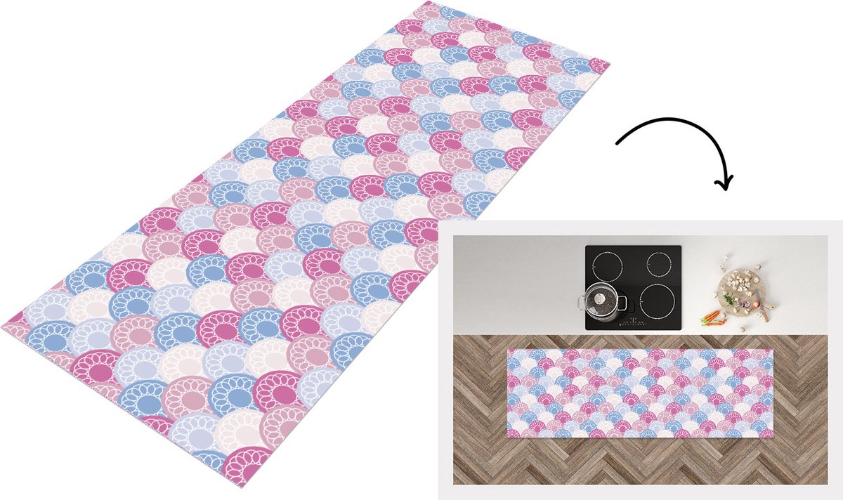 KitchenYeah Keukenloper - Loper keuken - Cirkel - Patroon - Roze - 150x50 cm - Keukenloper vinyl Multicolor