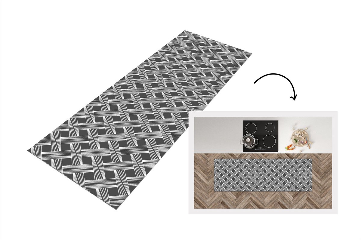 KitchenYeah Keukenloper - Loper keuken - Patroon - Grijs - Geometrisch - 180x60 cm - Keukenloper vinyl Multicolor
