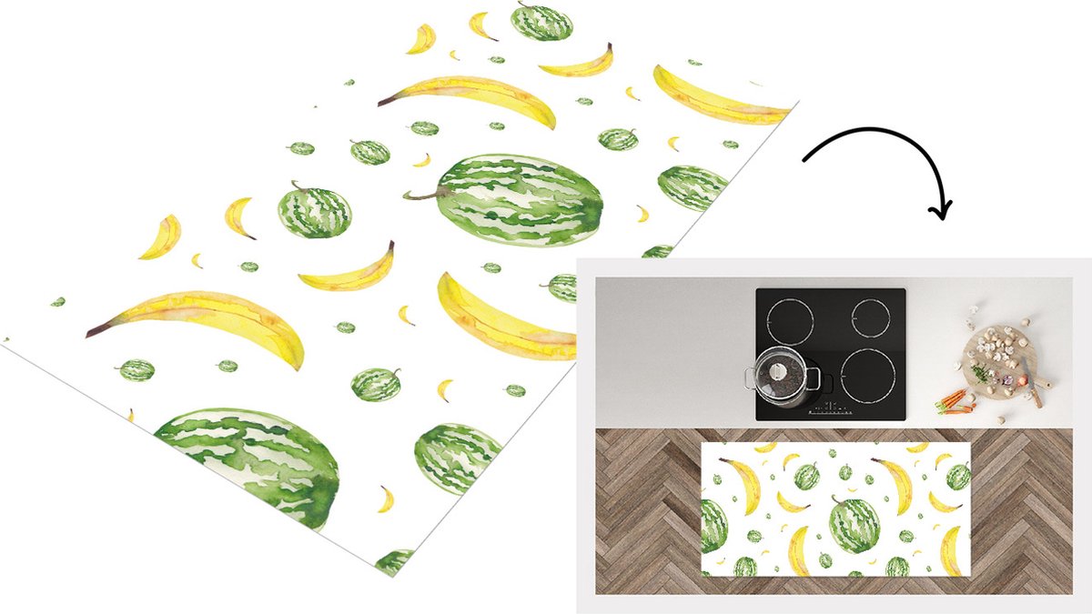 KitchenYeah Keukenloper - Loper keuken - Meloenen - Bananen - Wit - Keukenloper vinyl, foto 2