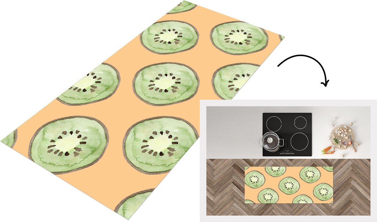 KitchenYeah Keukenloper - Loper keuken - Kiwi's - Fruit - Patronen - 120x50 cm - Keukenloper vinyl Multicolor
