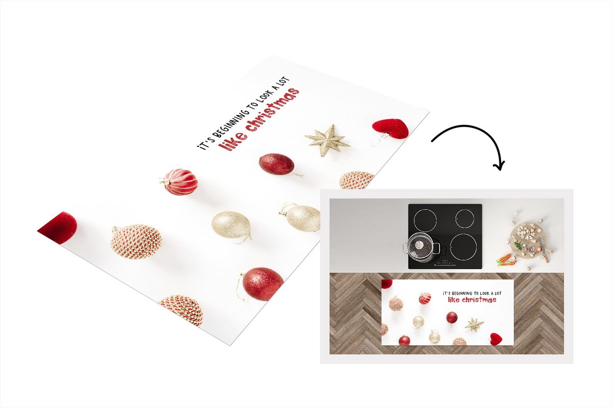 KitchenYeah Keukenloper - Loper keuken - Kerst - Kerstdecoratie - Rood - Goud - Keukenloper vinyl, foto 2
