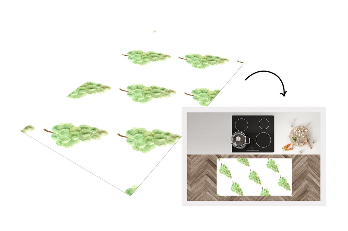 KitchenYeah Keukenloper - Loper keuken - Druiven - Fruit - Waterverf - Wit - 120x60 cm - Keukenloper vinyl Multicolor