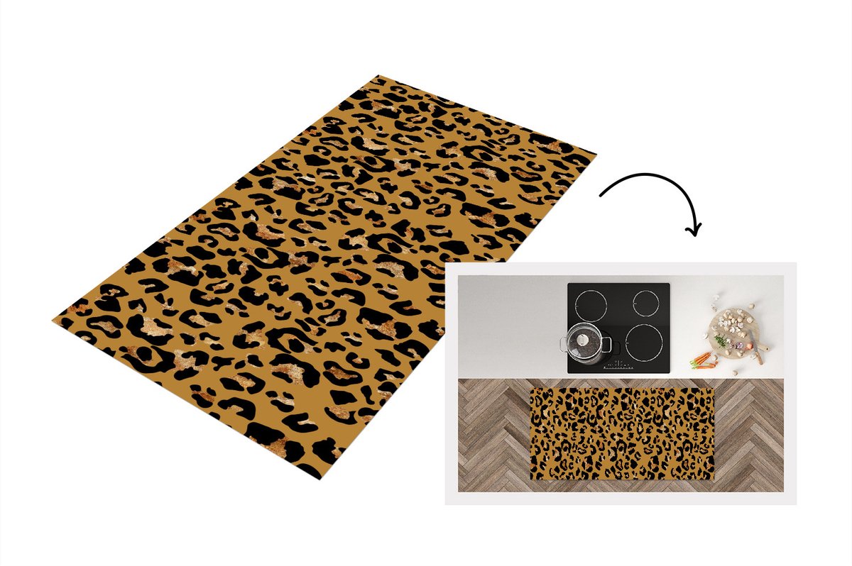 KitchenYeah Keukenloper - Loper keuken - Dierenprint - Panter - Geel - Patronen - 120x60 cm - Keukenloper vinyl Multicolor