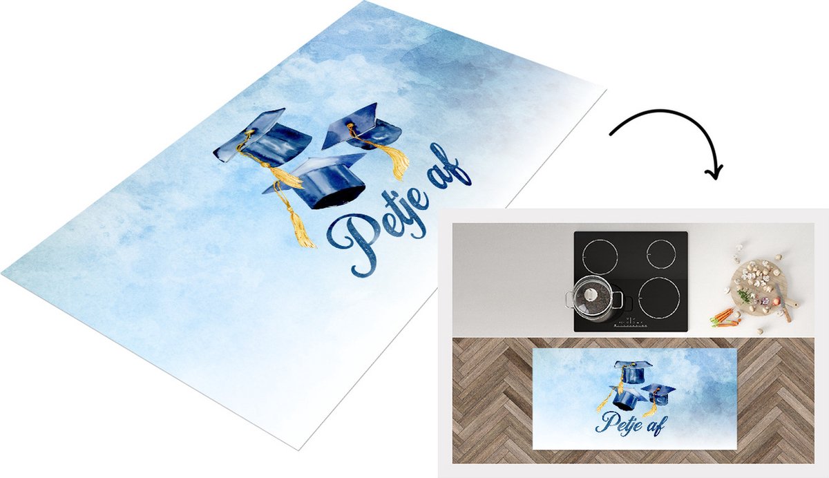 KitchenYeah Keukenloper - Loper keuken - Afstudeerhoed - Quote - Geslaagd - 120x60 cm - Keukenloper vinyl Multicolor