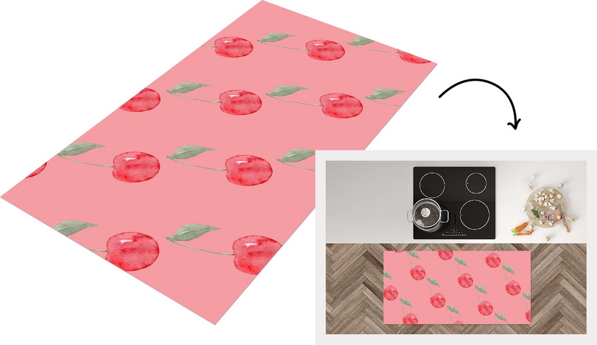 KitchenYeah Keukenloper - Loper keuken - Kers - Roze - Waterverf - Keukenloper vinyl, foto 2