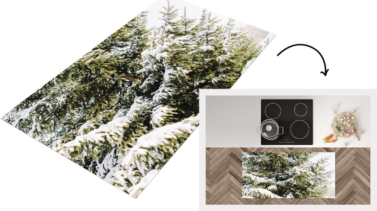 KitchenYeah Keukenloper - Loper keuken - Dennenboom - Kerst - Sneeuw - 120x60 cm - Keukenloper vinyl Multicolor