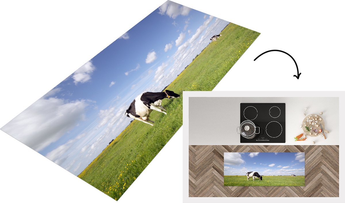 KitchenYeah Keukenloper - Loper keuken - Koe - Gras - Nederland - Dieren - 120x50 cm - Keukenloper vinyl Multicolor