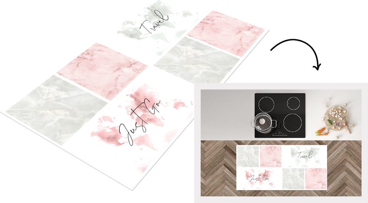 KitchenYeah Keukenloper - Loper keuken - Wereldkaarten - Marmer - Pastel - 120x60 cm - Keukenloper vinyl Multicolor