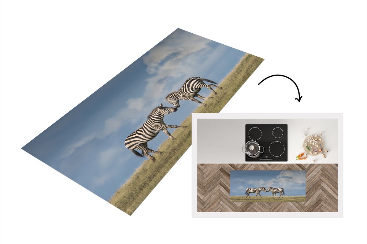 KitchenYeah Keukenloper - Loper keuken - Verliefde zebra's - Keukenloper vinyl Multicolor