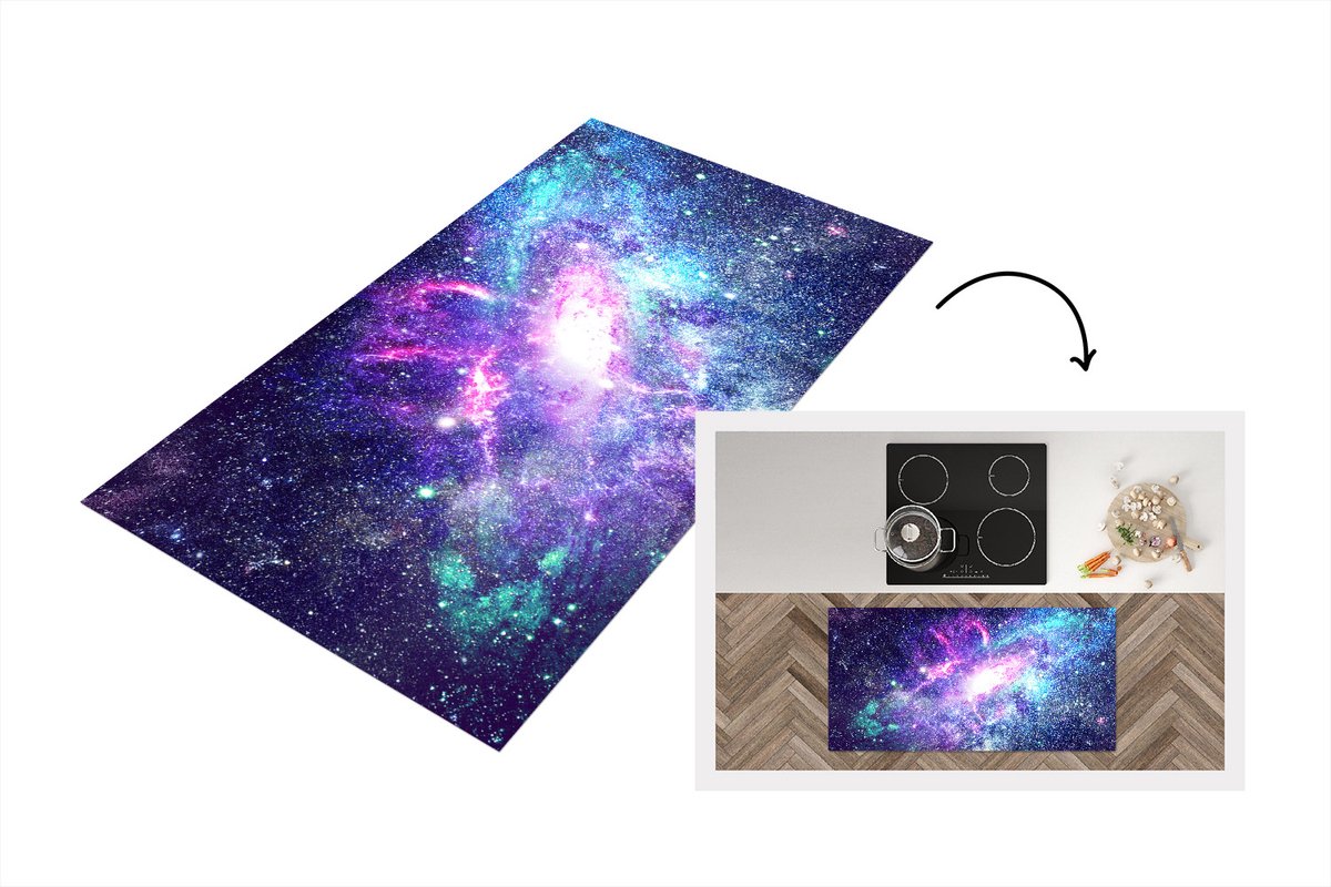KitchenYeah Keukenloper - Loper keuken - Ruimte - Heelal - Kleuren - 120x60 cm - Keukenloper vinyl Multicolor