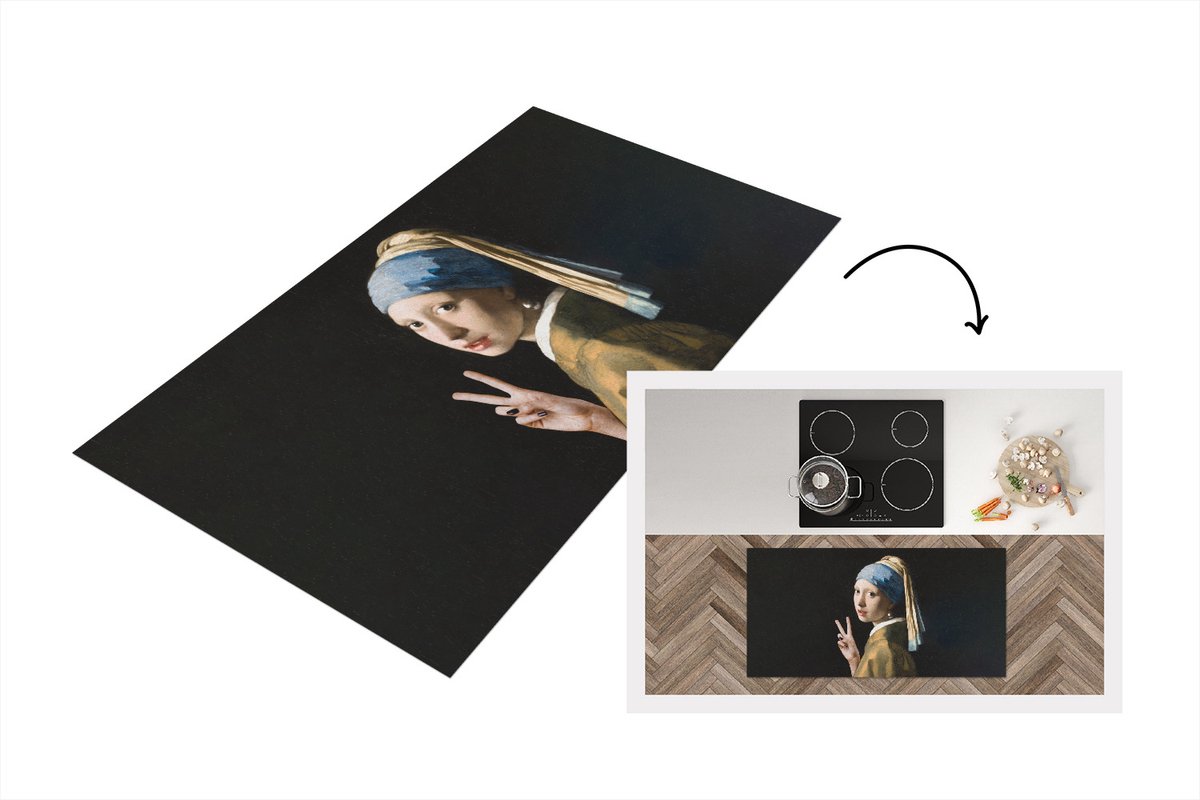 KitchenYeah Keukenloper - Loper keuken - Meisje met de parel - Johannes Vermeer - Oude meesters - 120x60 cm - Keukenloper vinyl Multicolor