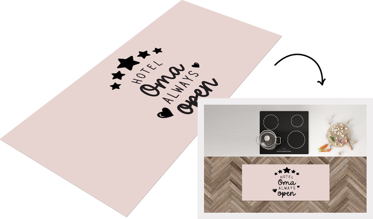 KitchenYeah Keukenloper - Loper keuken - Spreuken - Hotel oma always open - Quotes - Oma - 120x50 cm - Keukenloper vinyl Multicolor