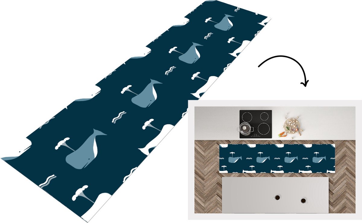 KitchenYeah Keukenloper - Loper keuken - Patronen - Walvis - Water - 200x50 cm - Keukenloper vinyl Multicolor