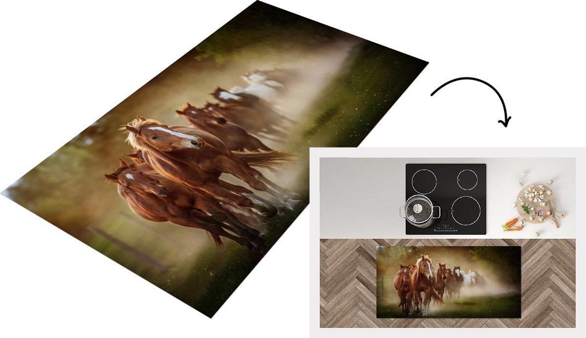 KitchenYeah Keukenloper - Loper keuken - Paarden - Licht - Natuur - 120x60 cm - Keukenloper vinyl Multicolor