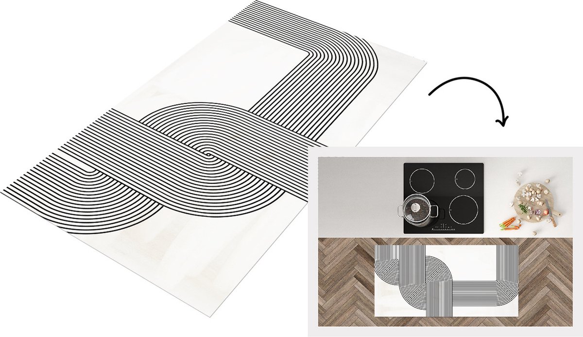 KitchenYeah Keukenloper - Loper keuken - Kunst - Zwart - Wit - Keukenloper vinyl, foto 2