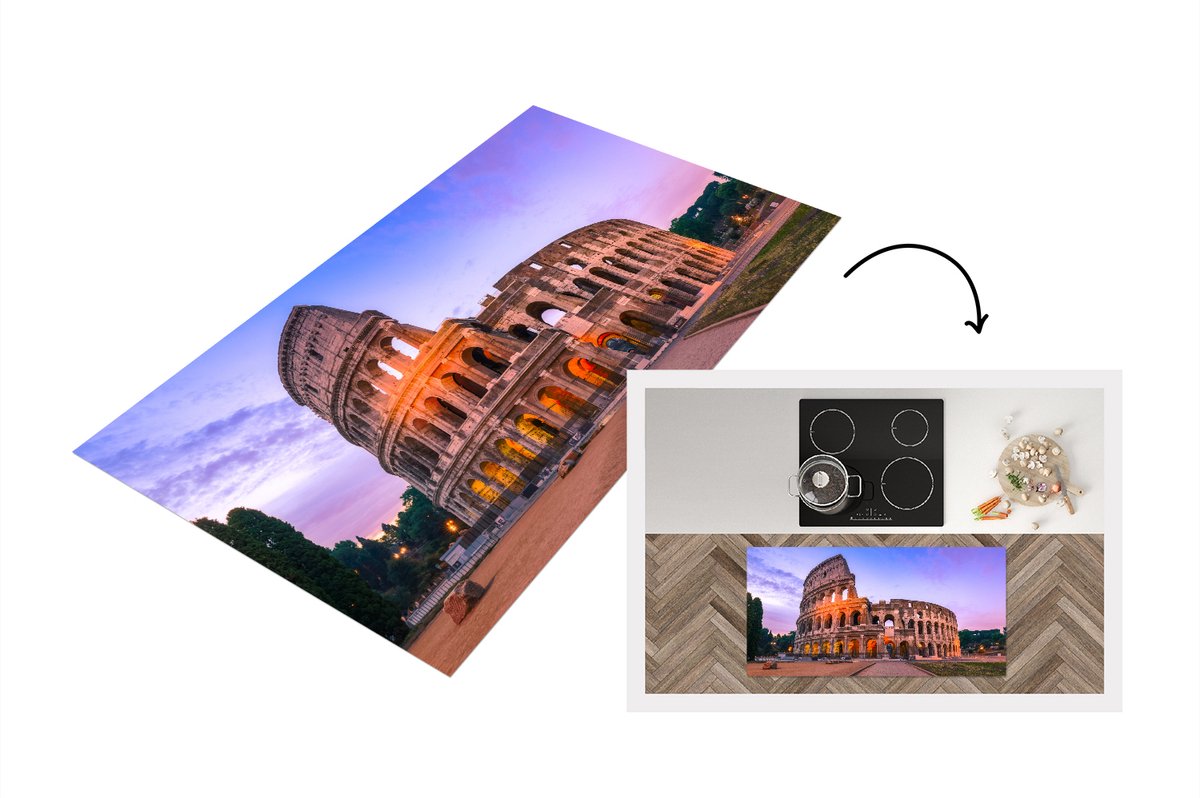 KitchenYeah Keukenloper - Loper keuken - Rome - Colosseum - Zon - 120x60 cm - Keukenloper vinyl Multicolor