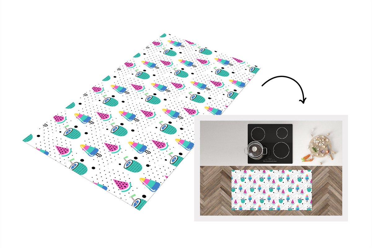 KitchenYeah Keukenloper - Loper keuken - Patroon - IJs - Watermeloen - 120x60 cm - Keukenloper vinyl Multicolor