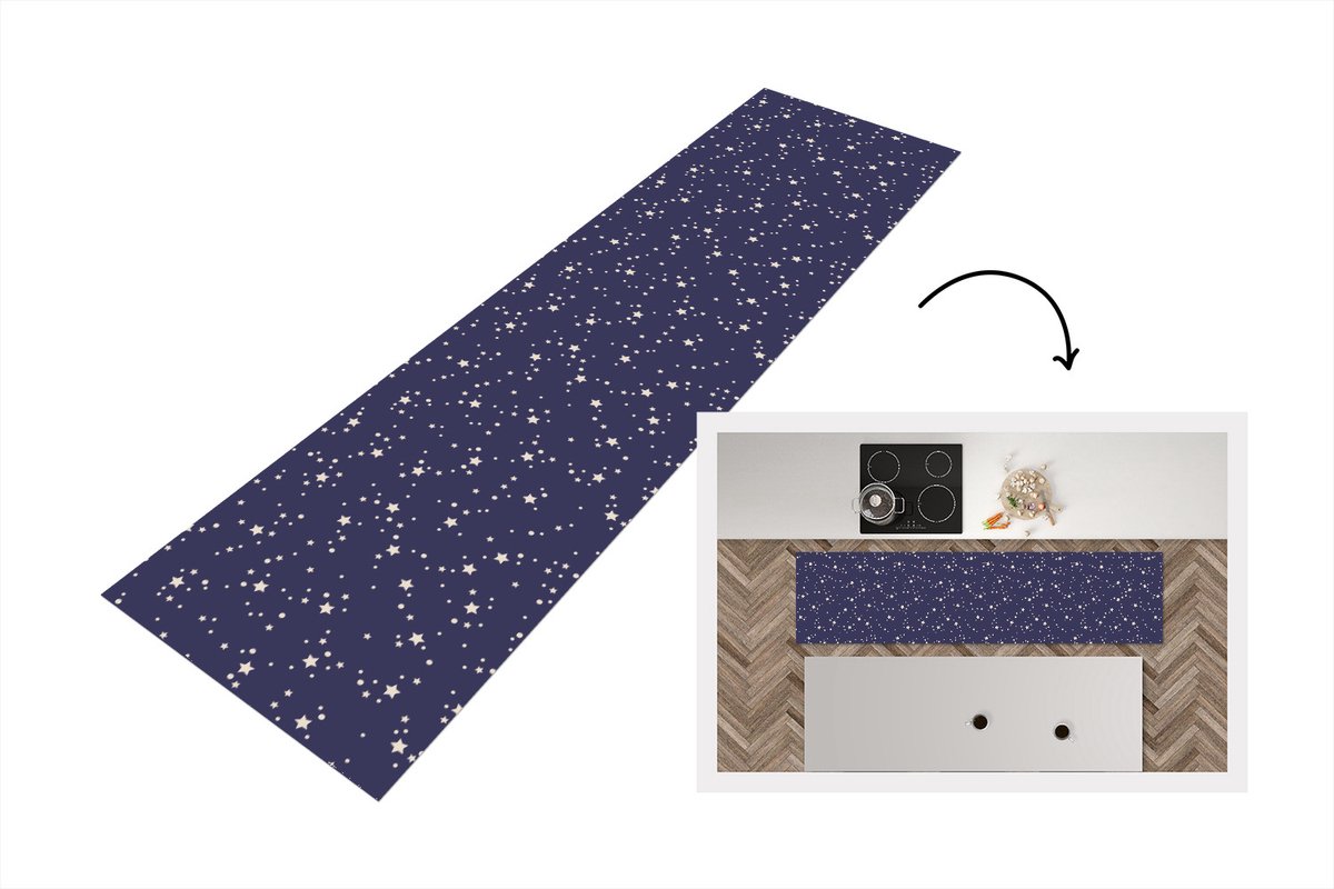 KitchenYeah Keukenloper - Loper keuken - Sterrenhemel - Ruimte - Patroon - Kinderen - 240x60 cm - Keukenloper vinyl Multicolor