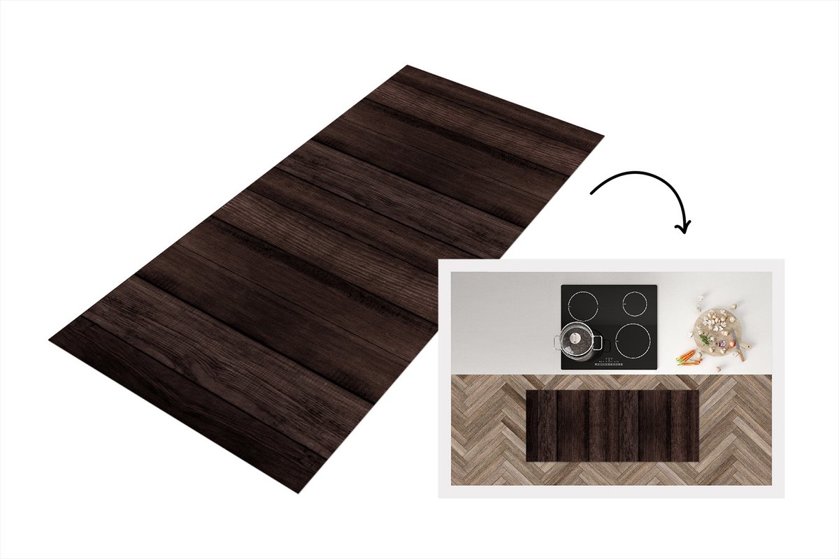 KitchenYeah Keukenloper - Loper keuken - Vintage - Plank - Industrieel - 120x50 cm - Keukenloper vinyl Multicolor