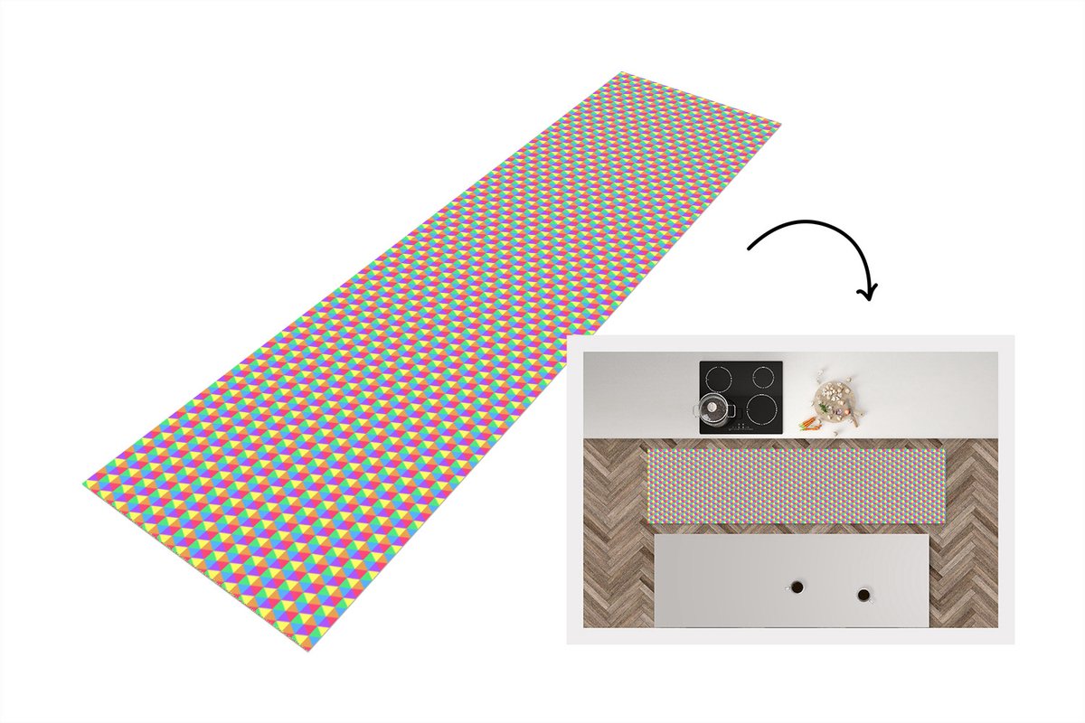 KitchenYeah Keukenloper - Loper keuken - Hexagon - Regenboog - Patroon - Keukenloper vinyl multicolor, foto 6