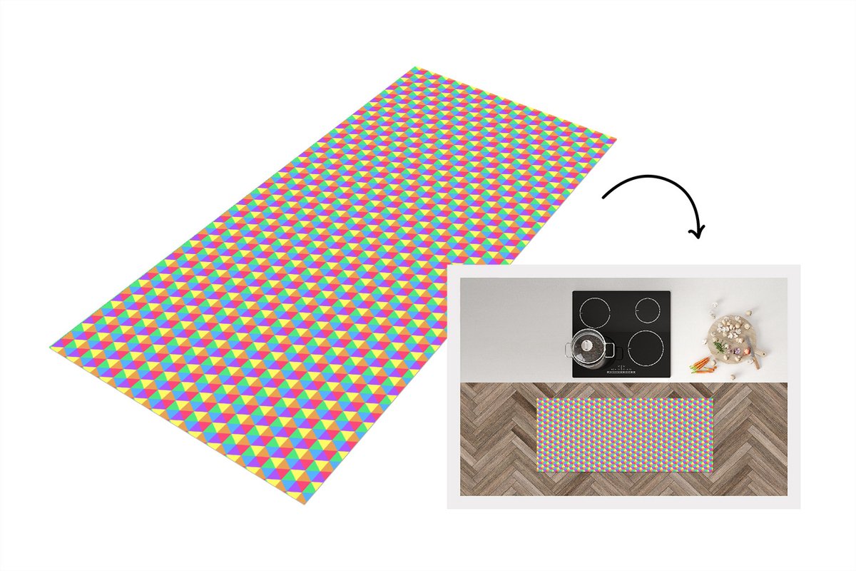 KitchenYeah Keukenloper - Loper keuken - Hexagon - Regenboog - Patroon - Keukenloper vinyl Multicolor