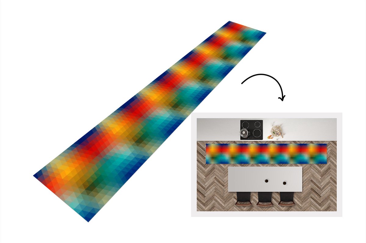 KitchenYeah Keukenloper - Loper keuken - Design - Retro - Patronen - Pixel - 300x50 cm - Keukenloper vinyl Multicolor
