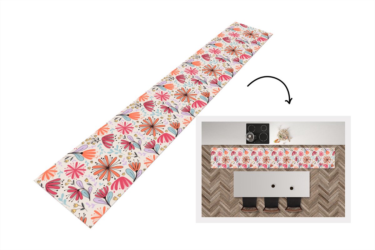 KitchenYeah Keukenloper - Loper keuken - Bloemen - Regenboog - Design - 300x50 cm - Keukenloper vinyl Multicolor