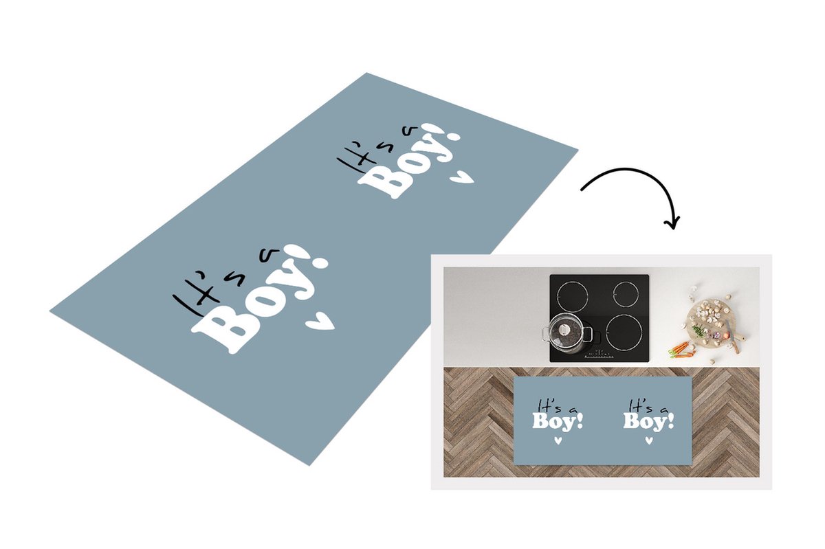 KitchenYeah Keukenloper - Loper keuken - Het is een jongetje - Jongen - Geboorte - Babyshower - Baby op komst - Spreuken - 120x60 cm - Keukenloper vinyl Multicolor