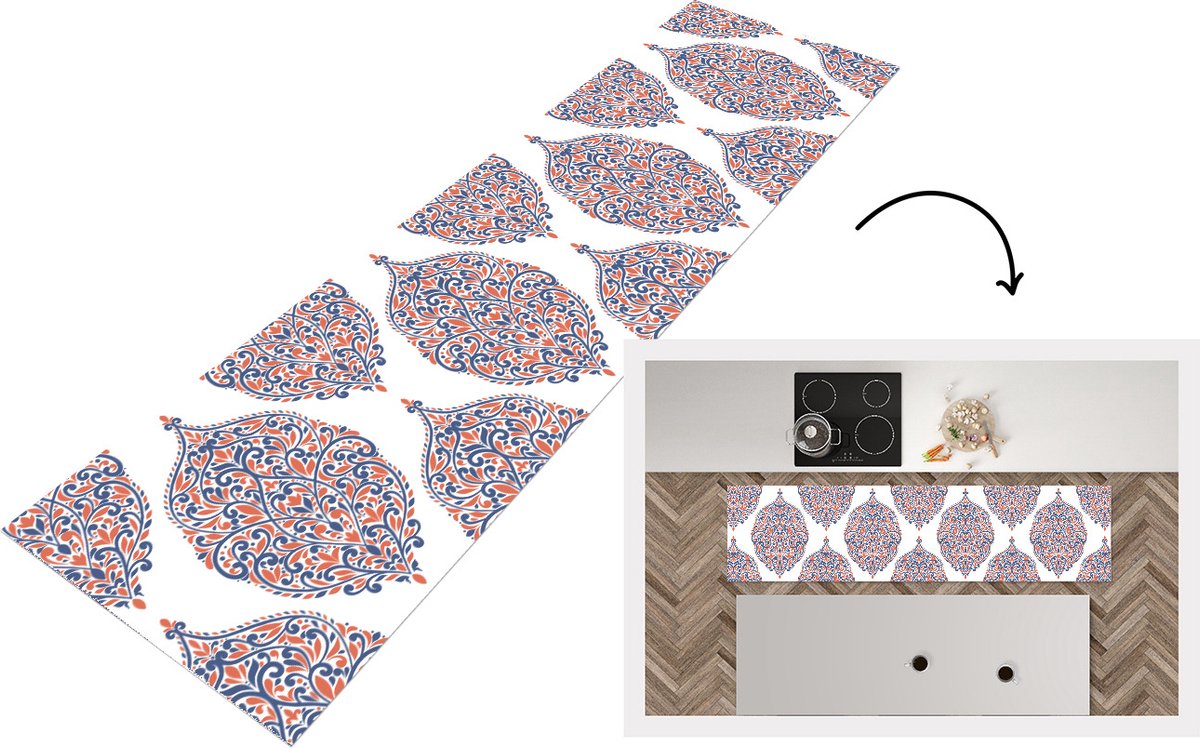 KitchenYeah Keukenloper - Loper keuken - Patronen - Blauw - Oranje - Keukenloper vinyl, foto 6