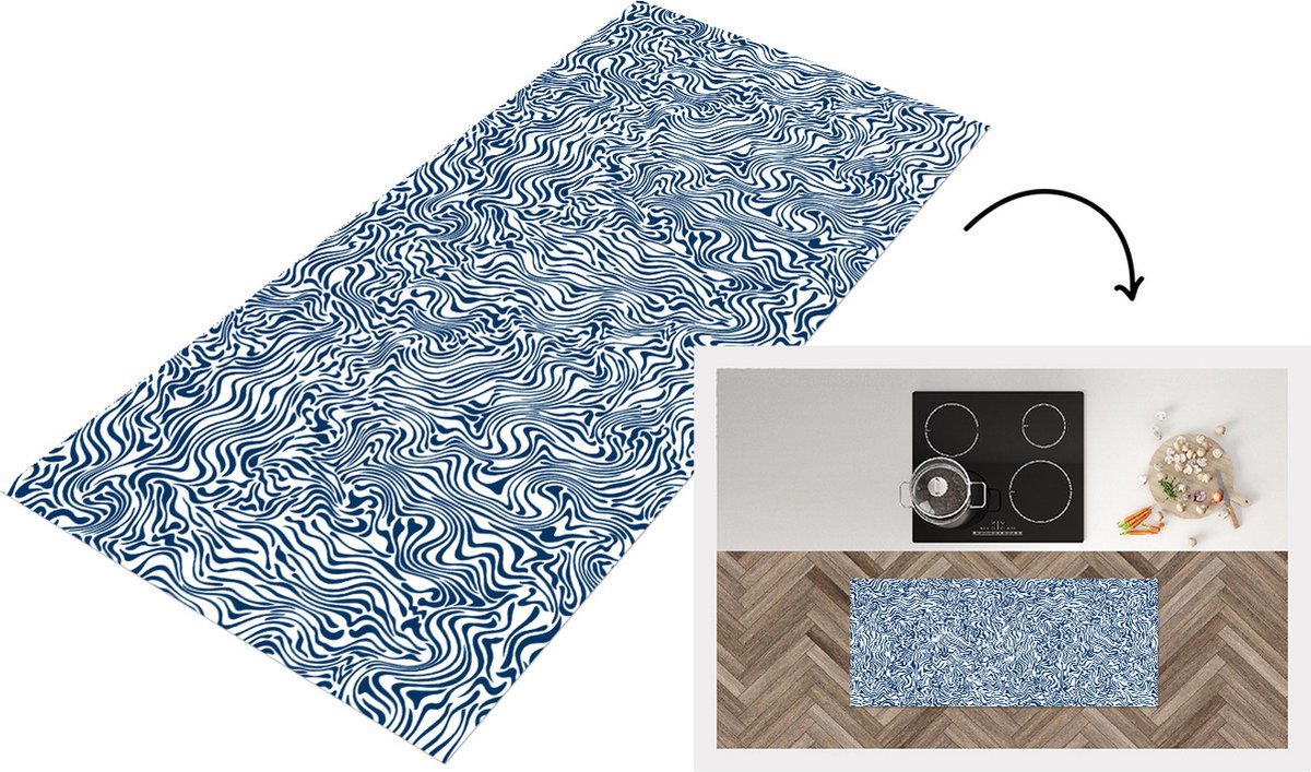 KitchenYeah Keukenloper - Loper keuken - Patronen - Abstract - Blauw - Keukenloper vinyl, foto 2