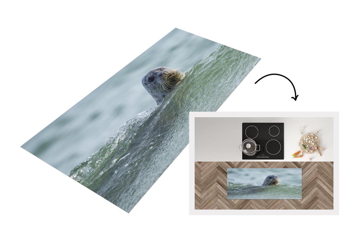 KitchenYeah Keukenloper - Loper keuken - Noordzee - Zeehond - Water - Keukenloper vinyl Multicolor