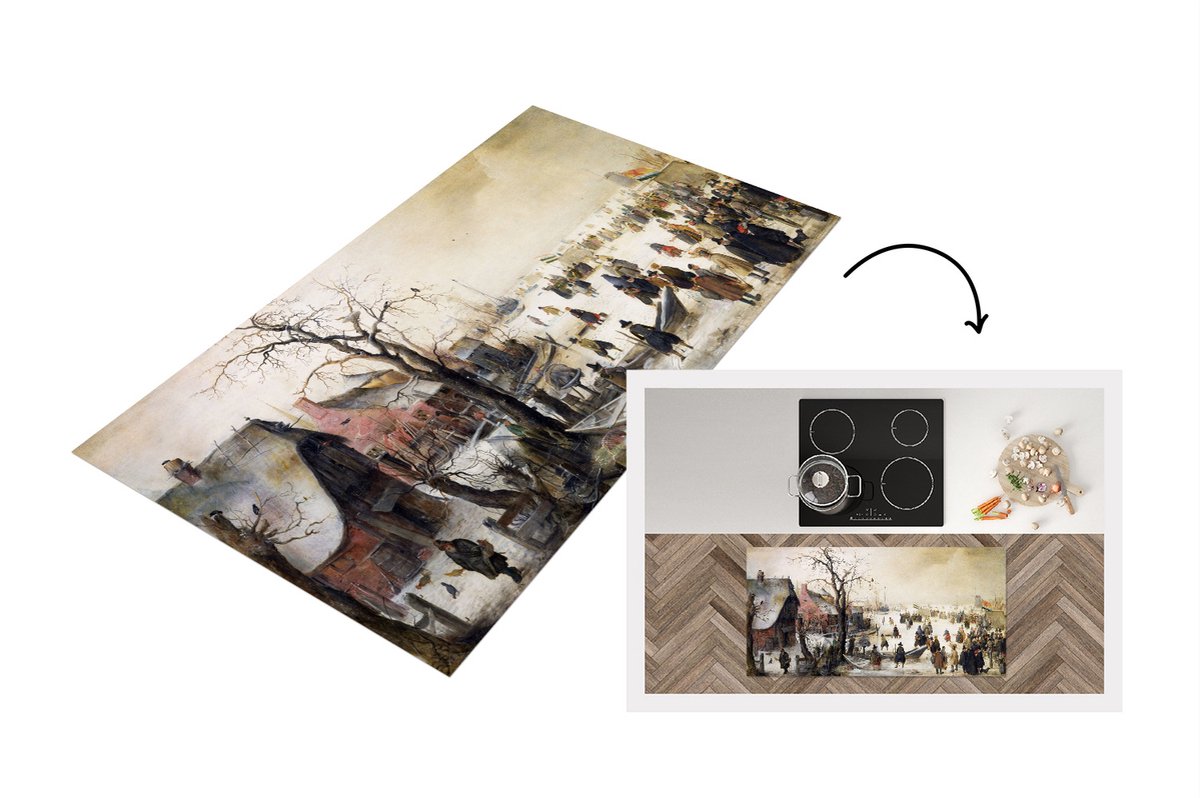 KitchenYeah Keukenloper - Loper keuken - Winter scene on a canal - schilderij van Hendrick Avercamp - 120x60 cm - Keukenloper vinyl Multicolor