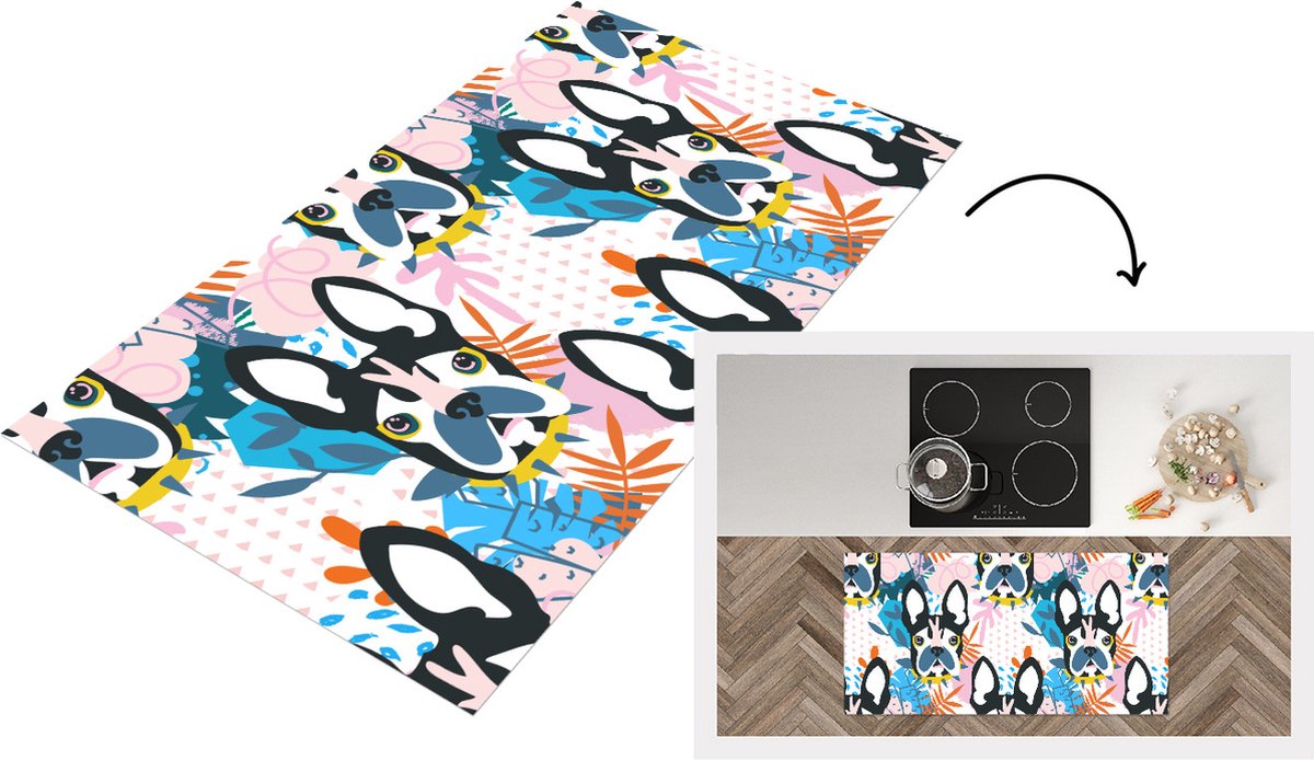 KitchenYeah Keukenloper - Loper keuken - Patronen - Hond - Plant - 120x60 cm - Keukenloper vinyl Multicolor