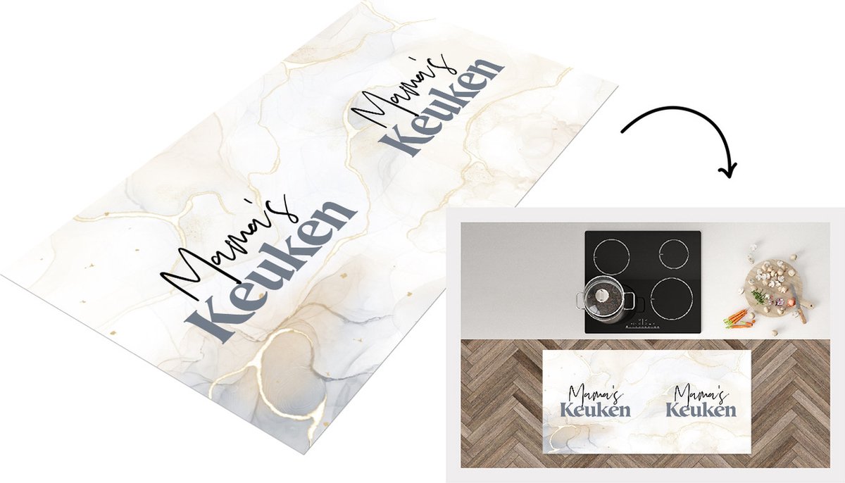 KitchenYeah Keukenloper - Loper keuken - Quotes - Marmer - Koken - Mama's keuken - Aanrecht - 120x60 cm - Keukenloper vinyl Multicolor