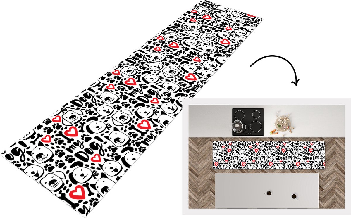 KitchenYeah Keukenloper - Loper keuken - Patronen - Hond - Quote - 240x60 cm - Keukenloper vinyl Multicolor