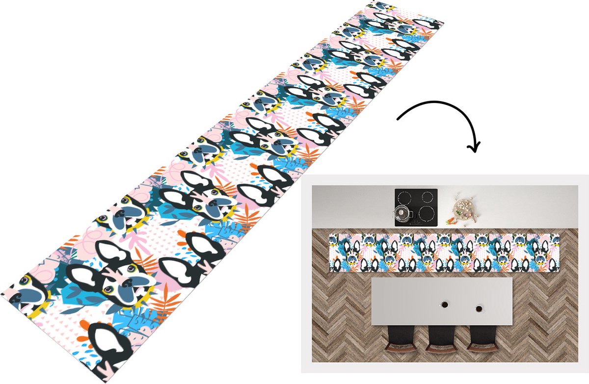 KitchenYeah Keukenloper - Loper keuken - Patronen - Hond - Plant - 300x50 cm - Keukenloper vinyl Multicolor
