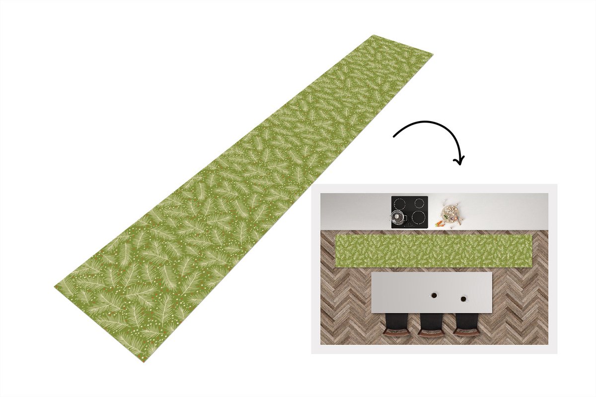 KitchenYeah Keukenloper - Loper keuken - Dennentak - Patronen - Kerst - Winter - 300x50 cm - Keukenloper vinyl Multicolor