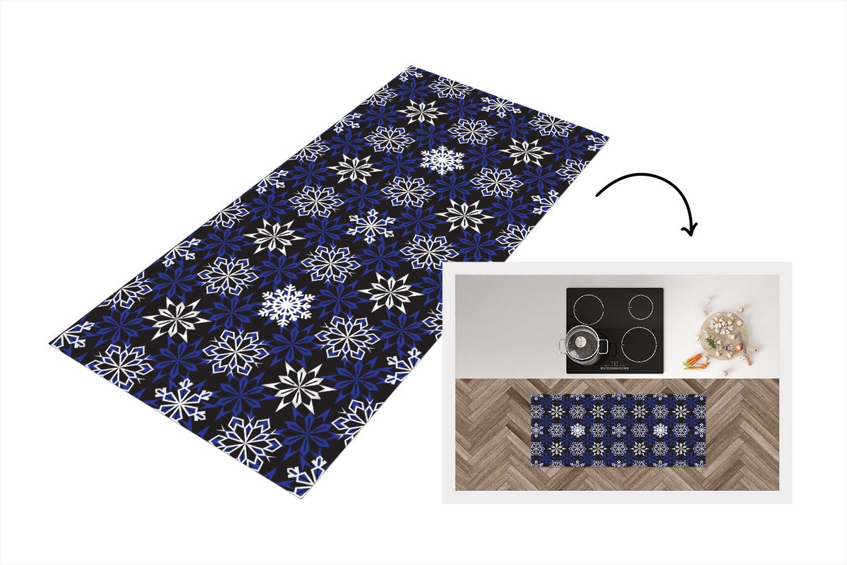 KitchenYeah Keukenloper - Loper keuken - Nieuwjaar - Sneeuwvlok - Kerst - Patroon - 120x50 cm - Keukenloper vinyl Multicolor