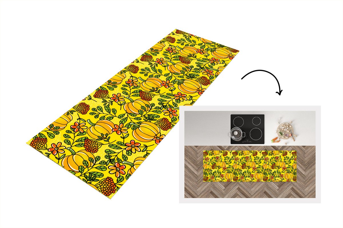 KitchenYeah Keukenloper - Loper keuken - Pompoenen - Patronen - Bloemen - Keukenloper vinyl multicolor, foto 5