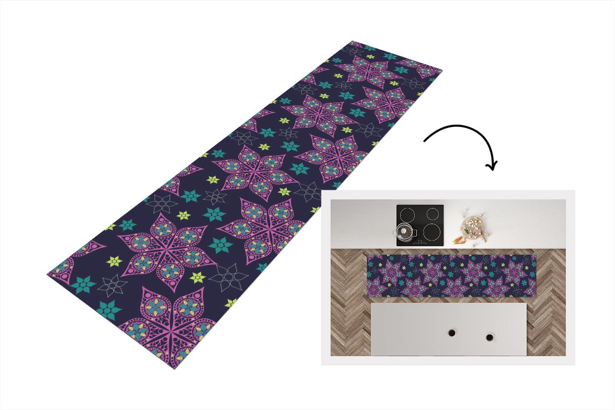 KitchenYeah Keukenloper - Loper keuken - Sterren - Regenboog - Luxe - Winter - Patroon - 200x50 cm - Keukenloper vinyl Multicolor